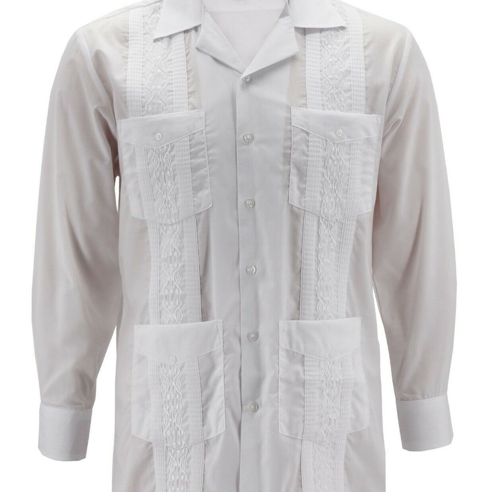 Men's Guayabera Long Sleeve Cuban Embroidered Dress Shirt 3 XL